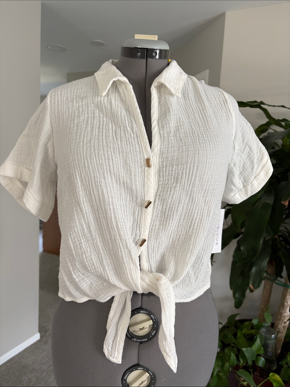 Lightweight White Tie-Front Button Down Shirt